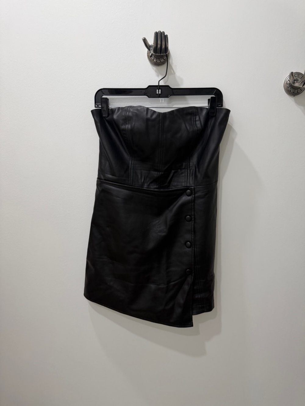 Strapless Black Faux Leather Mini Dress